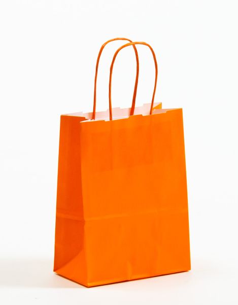 Papiertasche mit gedrehtem Papiergriff Uni Orange 15 x 20 + 8cm