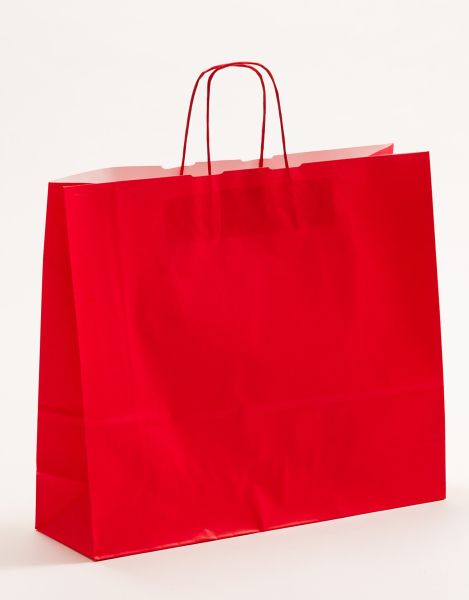 Papiertasche mit gedrehtem Papiergriff Uni Rot 42 x 37 + 13cm