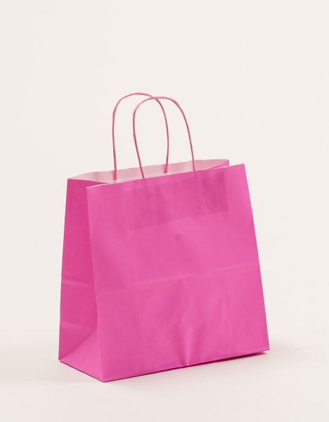 Papiertasche mit gedrehtem Papiergriff Uni Pink 25 x 24 + 11cm