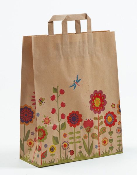 Flachhenkeltasche Blumenwiese braun 32 x 40 + 12cm