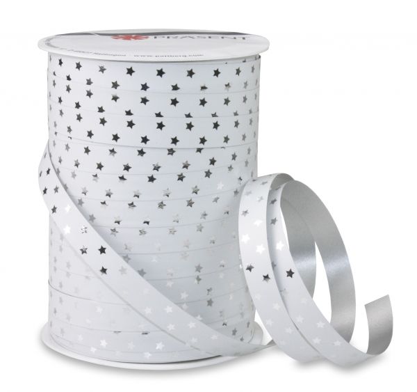 Metallic Ringelband Sterne Weiß