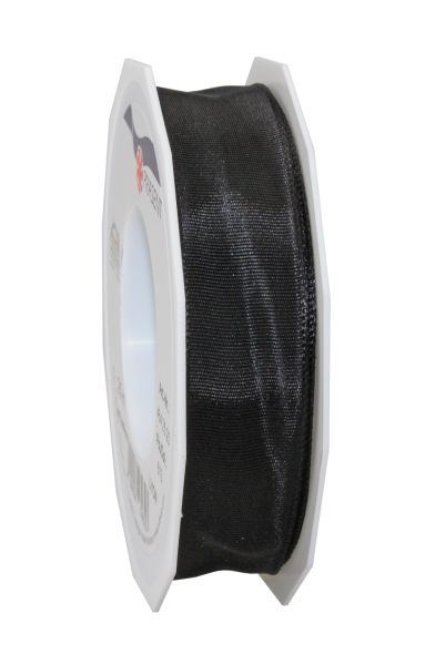 Satinband mit Draht 25mm/25m Schwarz