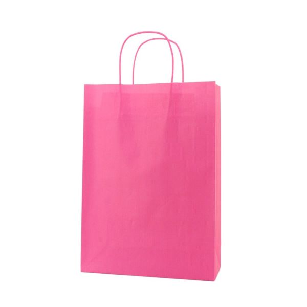 Papiertasche mit gedrehtem Papiergriff Pink 32 x 25 + 10cm
