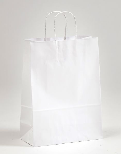 Papiertasche mit gedrehtem Papiergriff Uni Weiß 18 x 22 + 8cm