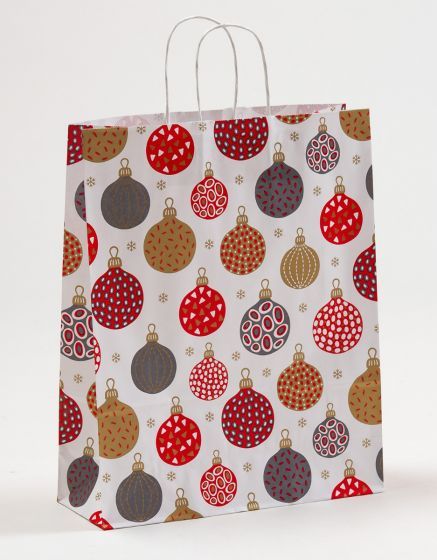 Papiertasche mit gedrehtem Papiergriff Weihnachtskugeln 32 x 40 + 12cm