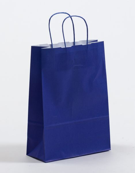 Papiertasche mit gedrehtem Papiergriff Uni Blau 23 x 32 + 10cm