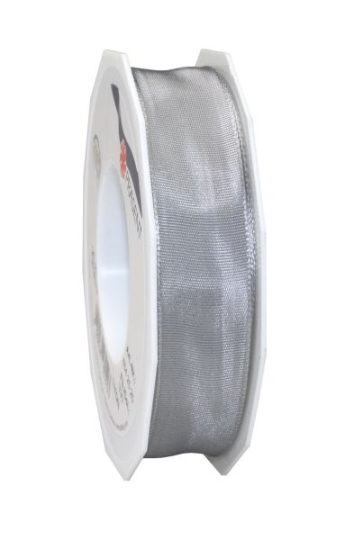 Satinband mit Draht 25mm/25m Silber