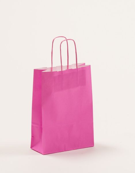 Papiertasche mit gedrehtem Papiergriff Uni Pink 15 x 20 + 8cm