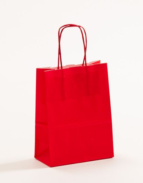 Papiertasche mit gedrehtem Papiergriff Uni Rot 15 x 20 + 8cm