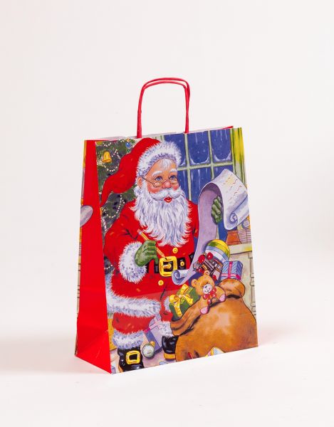 Papiertasche mit gedrehtem Papiergriff Weihnachtsmann 24 x 31 + 10cm