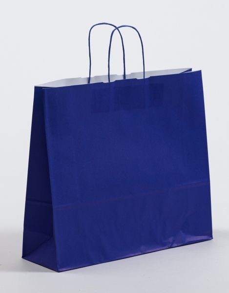 Papiertasche mit gedrehtem Papiergriff Uni Blau 42 x 37 + 13cm