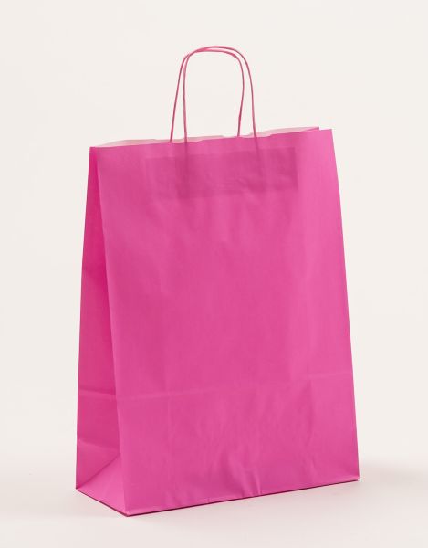 Papiertasche mit gedrehtem Papiergriff Uni Pink 32 x 42,5 + 13cm