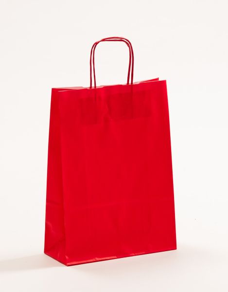 Papiertasche mit gedrehtem Papiergriff Uni Rot 23 x 32 + 10cm