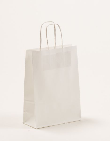Papiertasche mit gedrehtem Papiergriff Uni Weiß 18 x 25 + 8cm