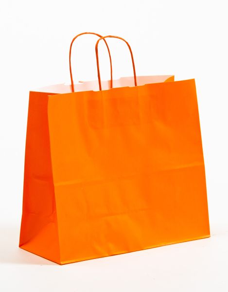 Papiertasche mit gedrehtem Papiergriff Uni Orange 32 x 28 +13cm