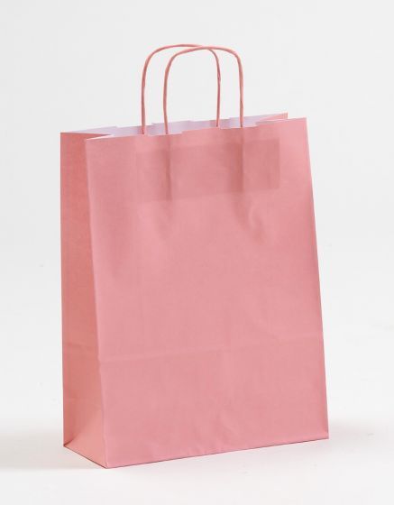Papiertasche mit gedrehtem Papiergriff Uni Rosa 24 x 31 + 10cm