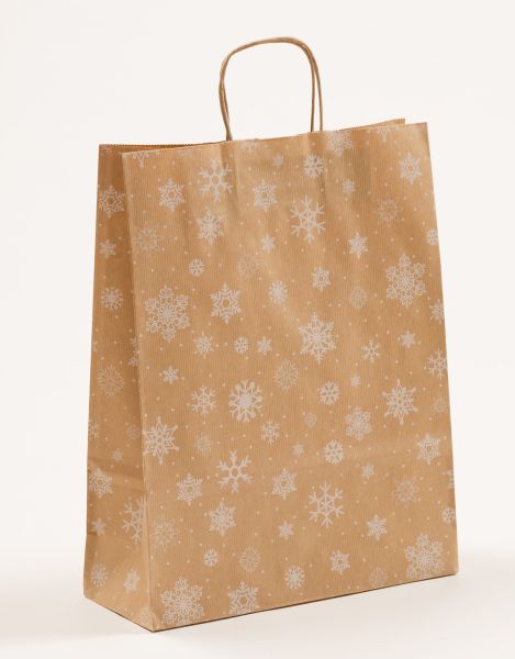 Papiertasche mit gedrehtem Papiergriff Schneekristall 32 x 41 + 12cm