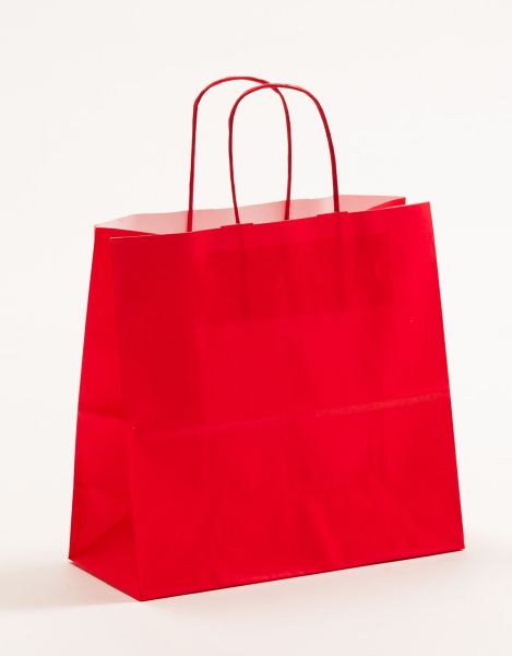 Papiertasche mit gedrehtem Papiergriff Uni Rot 25 x 24 + 11cm