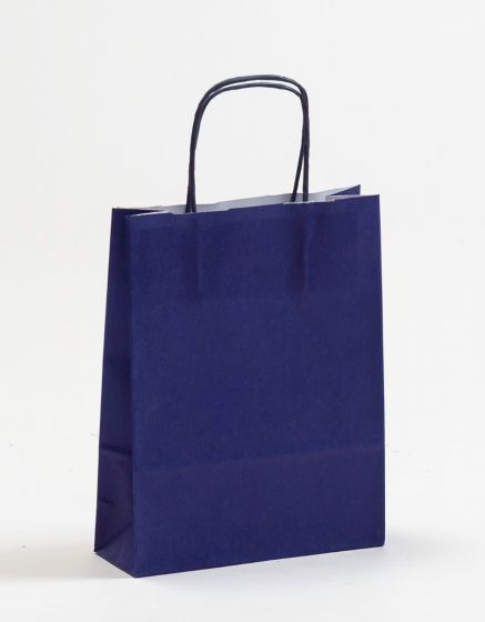 Papiertasche mit gedrehtem Papiergriff Uni Blau 18 x 24 +7cm