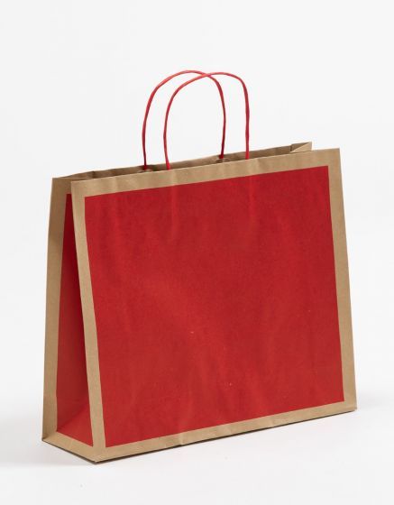 Papiertasche mit gedrehtem Papiergriff DUO Natur/Rot 32 x 27,5 + 10cm