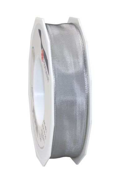 Satinband mit Draht Silber in 25mm/25m