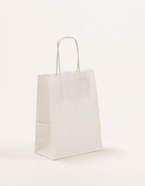 Papiertasche mit gedrehtem Papiergriff Uni Weiß 15 x 20 + 8cm