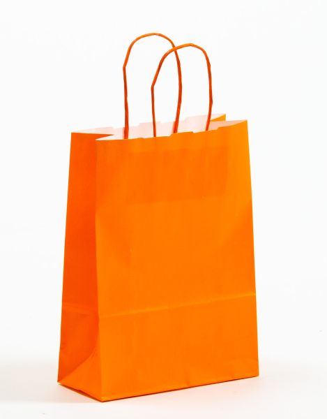 Papiertasche mit gedrehtem Papiergriff Uni Orange 18 x 25 + 8cm
