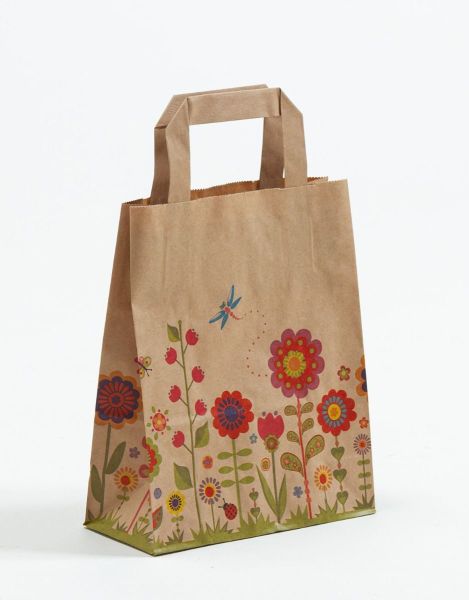 Flachhenkeltasche Blumenwiese braun 18 x 22 + 8cm