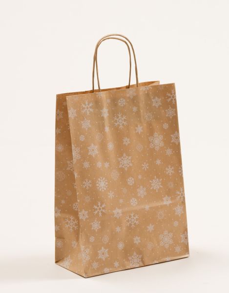 Papiertasche mit gedrehtem Papiergriff Schneekristall 22 x 31 + 10cm