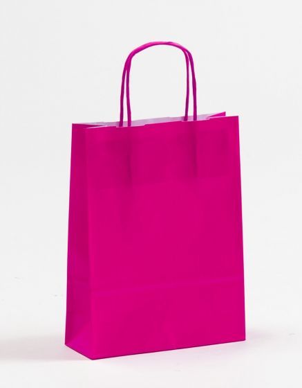 Papiertasche mit gedrehtem Papiergriff Uni Pink 18 x 24 +7cm