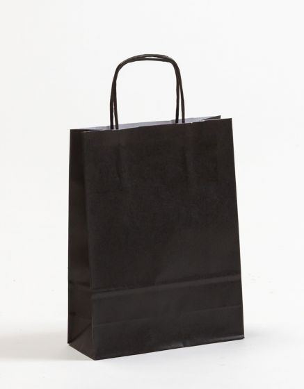 Papiertasche mit gedrehtem Papiergriff Uni Schwarz 18 x 24 +7cm