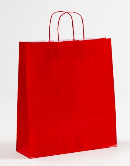 Papiertasche mit gedrehtem Papiergriff Uni Rot 36 x 41 + 12cm