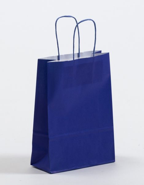 Papiertasche mit gedrehtem Papiergriff Uni Blau 18 x 25 + 8cm