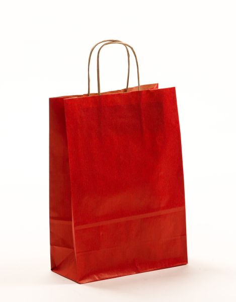 Papiertasche mit gedrehtem Papiergriff Rustikal Rot 22 x 31 + 10cm