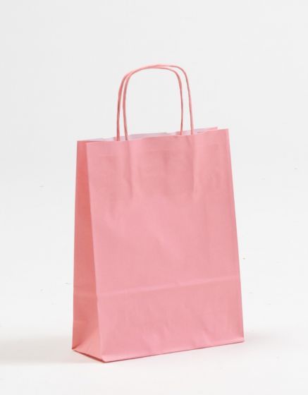 Papiertasche mit gedrehtem Papiergriff Uni Rosa 18 x 24 +7cm