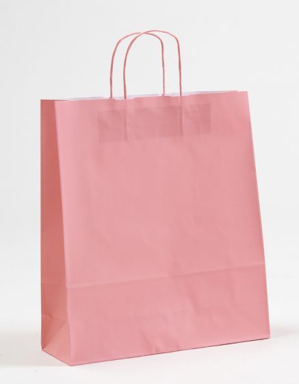 Papiertasche mit gedrehtem Papiergriff Uni Rosa 36 x 41 + 12cm