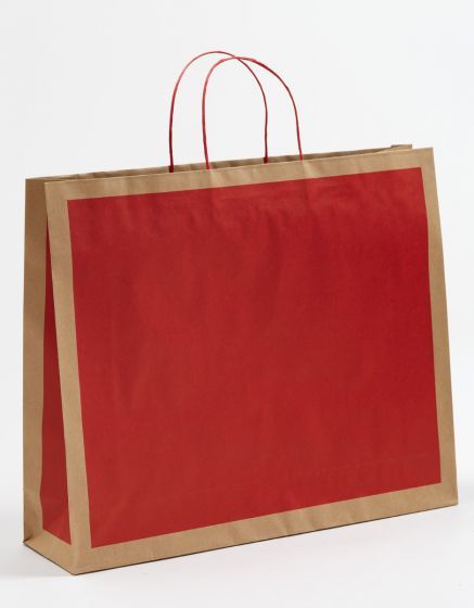 Papiertasche mit gedrehtem Papiergriff DUO Natur/Rot 54 x 44,5 + 14cm