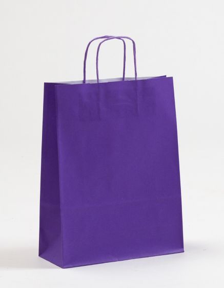 Papiertasche mit gedrehtem Papiergriff Uni Violett 24 x 31 + 10cm