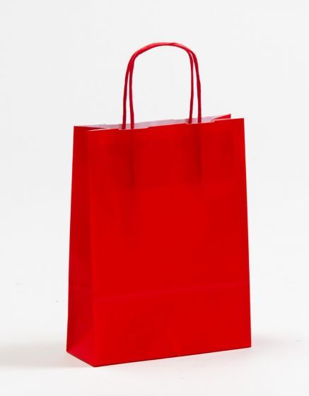 Papiertasche mit gedrehtem Papiergriff Uni Rot 18 x 24 +7cm