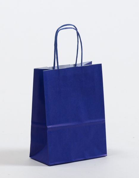 Papiertasche mit gedrehtem Papiergriff Uni Blau 15 x 20 + 8cm