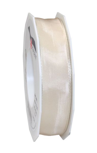 Satinband mit Draht 25mm/25m Creme