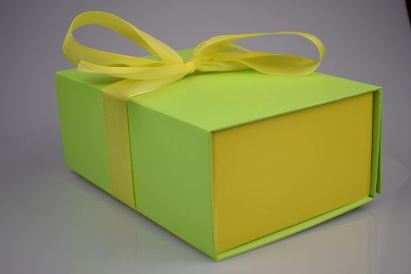 Geschenkbox mit Schleife Maigrün-Gelb in 27x21x10,5 cm