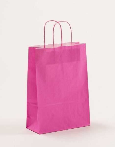 Papiertasche mit gedrehtem Papiergriff Uni Pink 18 x 25 + 8cm