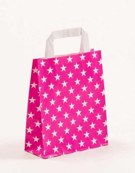 Flachhenkeltasche Sterne Pink 18 x 22 + 8cm