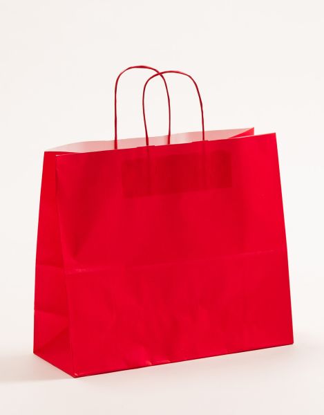 Papiertasche mit gedrehtem Papiergriff Uni Rot 32 x 28 +13cm