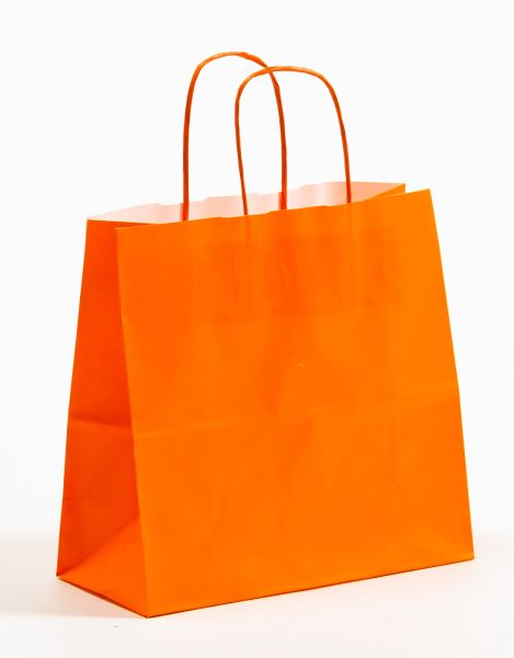 Papiertasche mit gedrehtem Papiergriff Uni Orange 25 x 24 + 11cm