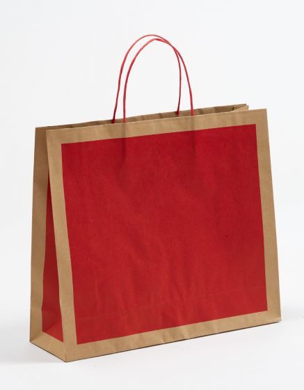 Papiertasche mit gedrehtem Papiergriff DUO Natur/Rot 42 x 37 + 13cm