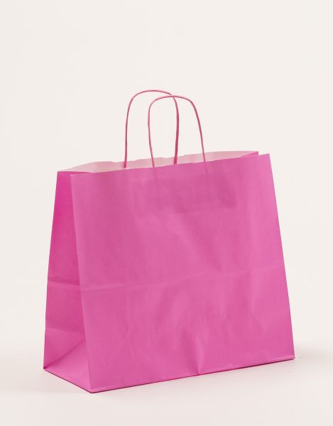 Papiertasche mit gedrehtem Papiergriff Uni Pink 32 x 28 +13cm
