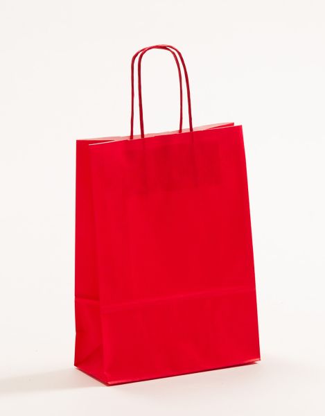Papiertasche mit gedrehtem Papiergriff Uni Rot 18 x 25 + 8cm