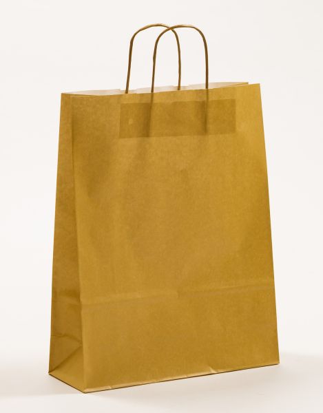 Papiertasche mit gedrehtem Papiergriff Metallic Gold 32 x 41 + 12cm